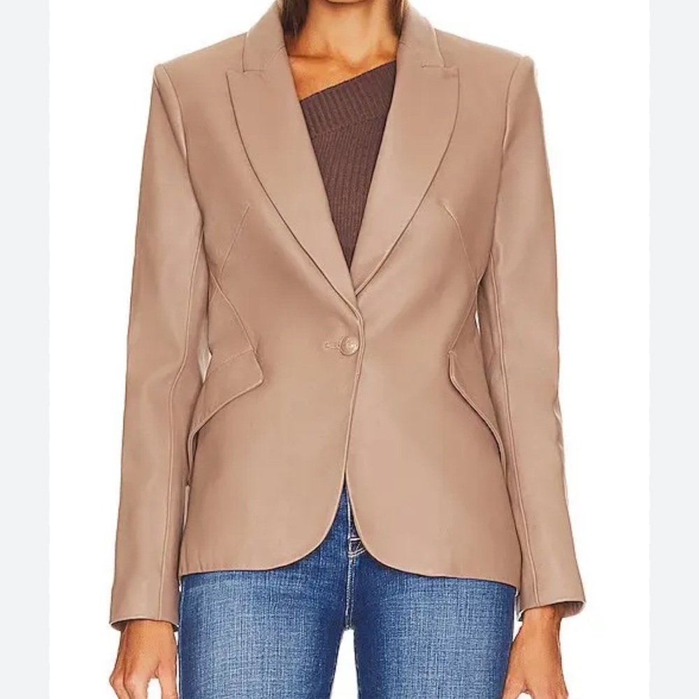 L'AGENCE Chamberlain Chanterelle Tan Lambskin Leather Blazer